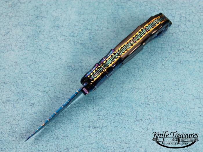 Custom Folding-Bolster, Liner Lock, Blued Damascus, Black Lip Pearl Knife made by Suchat Jangtanong