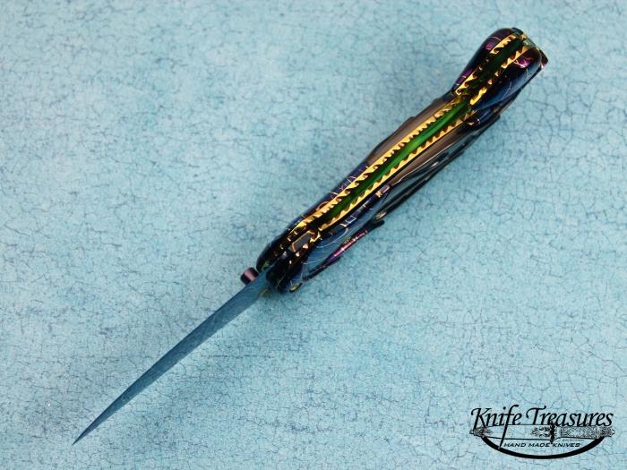 Custom Folding-Bolster, Liner Lock, Blued Damascus, Black Lip Pearl Knife made by Suchat Jangtanong
