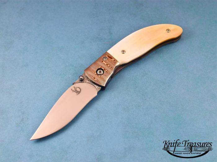 Custom Folding-Bolster, Lock Back, ATS-34 Stainless Steel, Gold Lip Pearl Knife made by David Broadwell