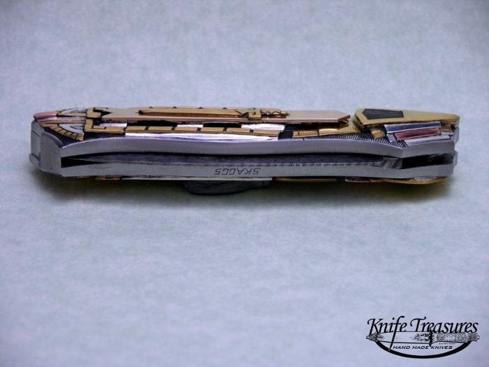 Custom Folding-Inter-Frame, Lock Back, Jerry Rados Turkish Damascus, 416 Stainless Steel Knife made by Joe Kious