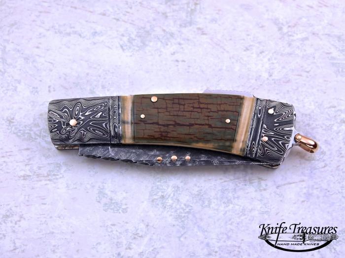 Custom Folding-Bolster, N/A, Damascus Steel By Maker, Fossilized Mammoth Knife made by Kaj Embretsen