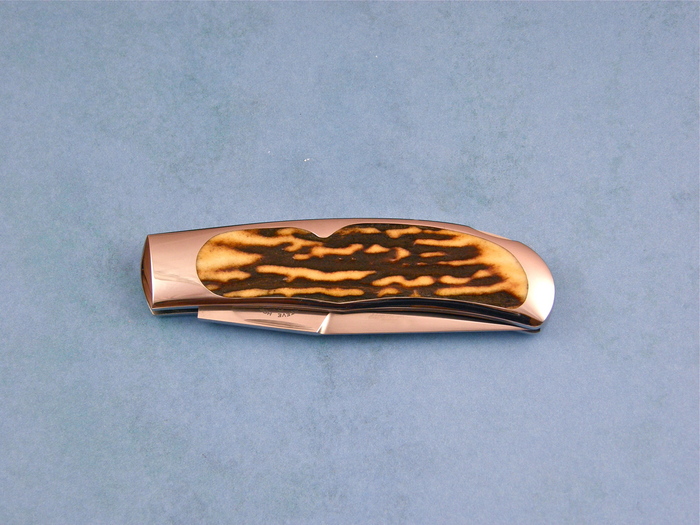 Custom Folding-Inter-Frame, Lock Back, ATS-34 Steel, Amber Stag Knife made by Steve Hoel
