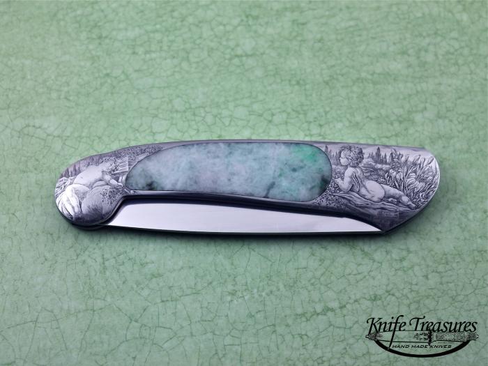 Custom Folding-Inter-Frame, Lock Back, ATS-34 Stainless Steel, Jade Knife made by Steve Hoel