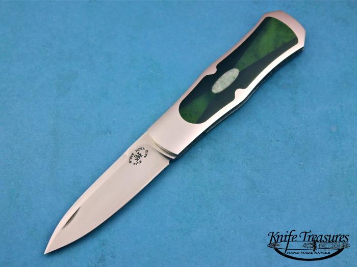 Custom Folding-Inter-Frame, Lock Back, ATS-34 Stainless Steel, Black, Green & White Jade Knife made by Steve Hoel