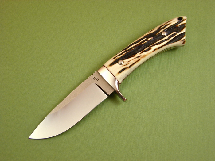 Custom Fixed Blade, N/A, ATS-34 Stainless Steel, Natural Stag Knife made by Ray Beers