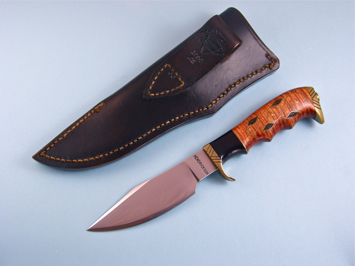 Custom Fixed Blade, N/A, Forged 5160 Carbon Steel, Tiger Striped Maple with wire inlays Knife made by Jay Hendrickson