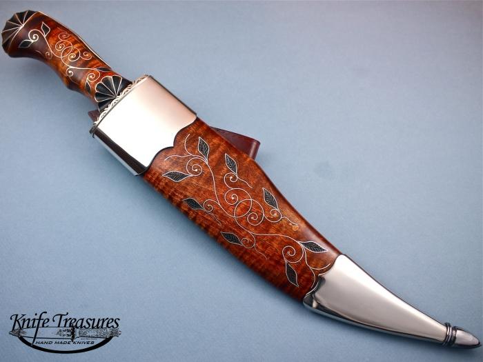 Custom Fixed Blade, N/A, Forged 5160 Carbon Steel, Tiger Maple Scabbard w/inlays Knife made by Jay Hendrickson