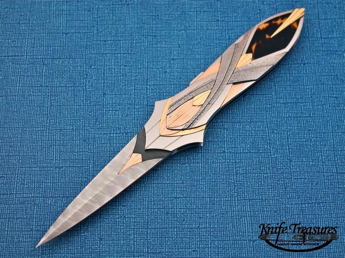 Custom Folding-Inter-Frame, Lock Back, Damascus Steel, Gold, Damascus, Exotic Mat, 416 SS Knife made by Ronald Best
