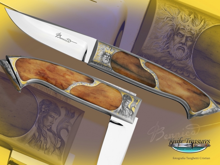 Custom Folding-Inter-Frame, N/A, ATS-34 Stainless Steel, Giraffe Bone Knife made by Charly Bennica