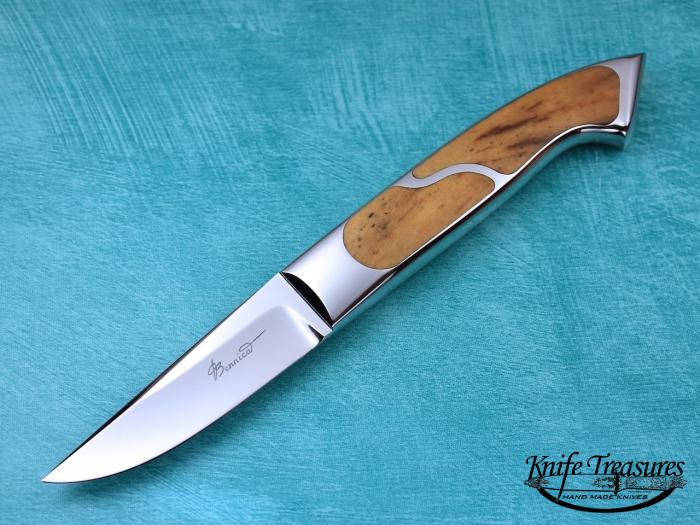Custom Fixed Blade, N/A, ATS-34 Stainless Steel, Giraffe Bone Knife made by Charly Bennica