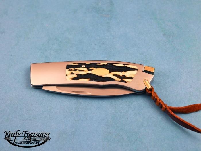 Custom Folding-Inter-Frame, Tail Lock, ATS-34 Stainless Steel, Sambar Stag Knife made by Ron Lake