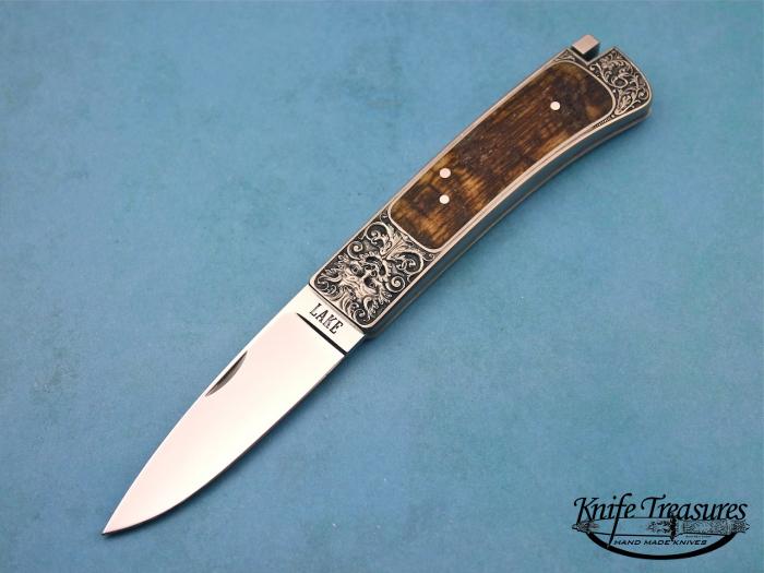 Custom Folding-Inter-Frame, Tail Lock, ATS-34 Stainless Steel, Rams Horn Knife made by Ron Lake