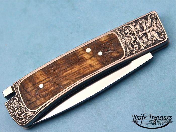 Custom Folding-Inter-Frame, Tail Lock, ATS-34 Stainless Steel, Rams Horn Knife made by Ron Lake