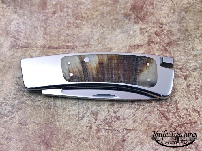 Custom Folding-Inter-Frame, Tail Lock, ATS-34 Stainless Steel, Sheep Horn Knife made by Ron Lake