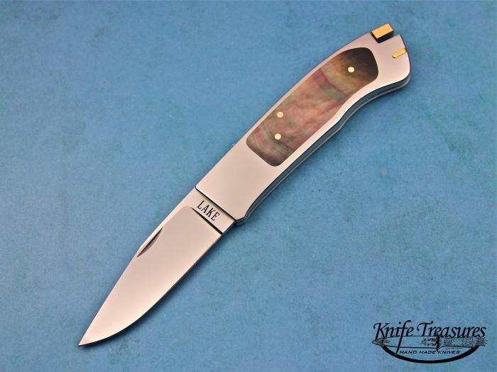 Custom Folding-Inter-Frame, Tail Lock, ATS-34 Stainless Steel, Black Lip Pearl Knife made by Ron Lake