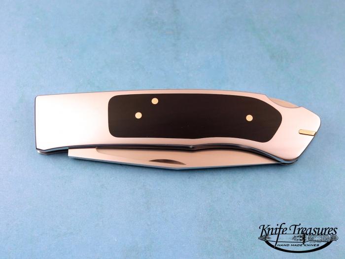 Custom Folding-Inter-Frame, Tail Lock, ATS-34 Stainless Steel, Black Buffalo Horn Knife made by Ron Lake
