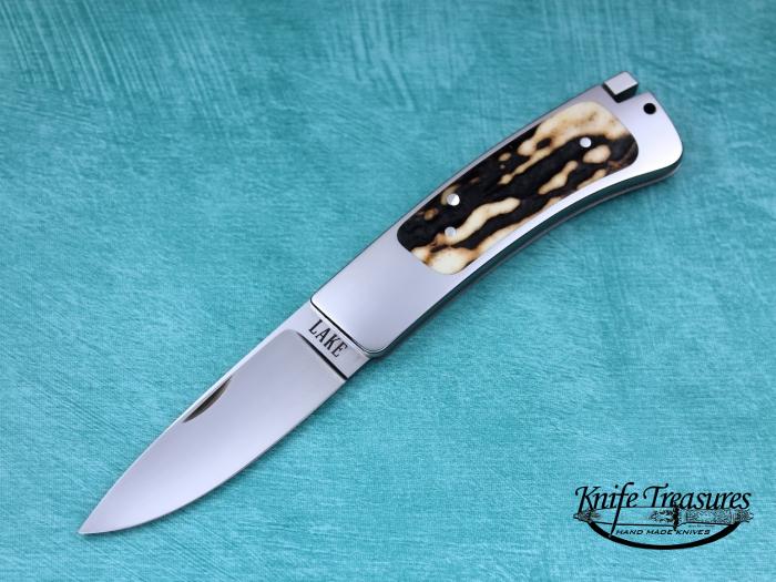 Custom Folding-Inter-Frame, Tail Lock, ATS-34 Stainless Steel, Stag Knife made by Ron Lake