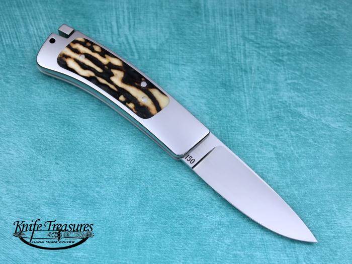 Custom Folding-Inter-Frame, Tail Lock, ATS-34 Stainless Steel, Stag Knife made by Ron Lake