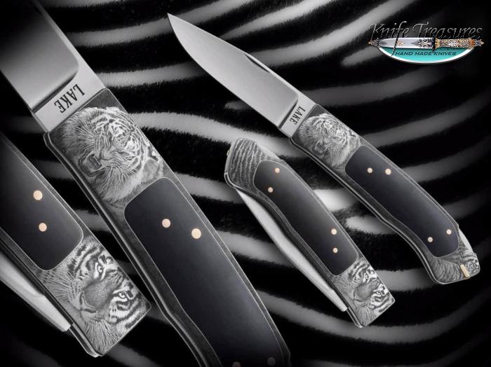 Custom Folding-Inter-Frame, Lock Back, RWL-34 Stainless Steel , Black Buffalo Horn Knife made by Ron Lake