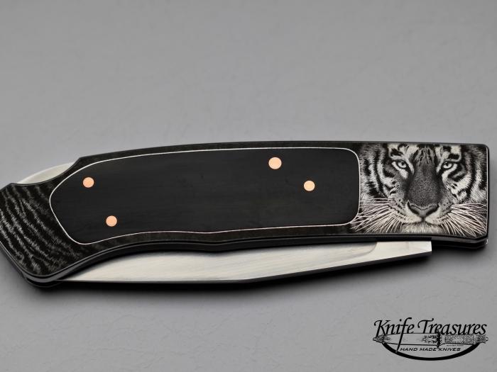 Custom Folding-Inter-Frame, Lock Back, RWL-34 Stainless Steel , Black Buffalo Horn Knife made by Ron Lake
