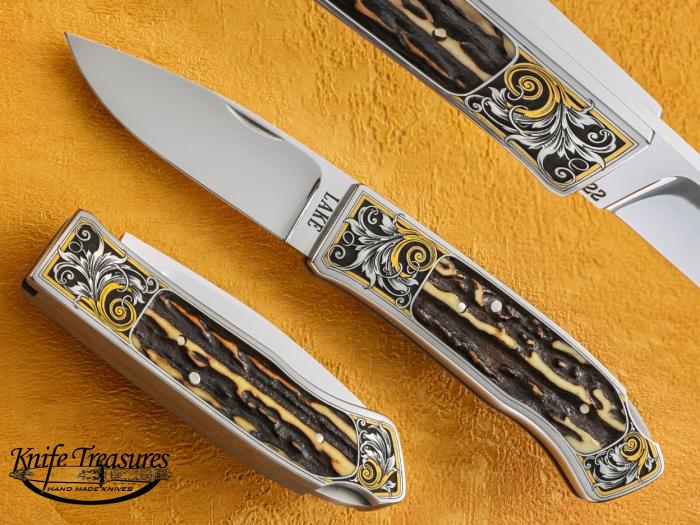 Custom Folding-Inter-Frame, Lock Back, ATS-34 Stainless Steel, Stag Knife made by Ron Lake