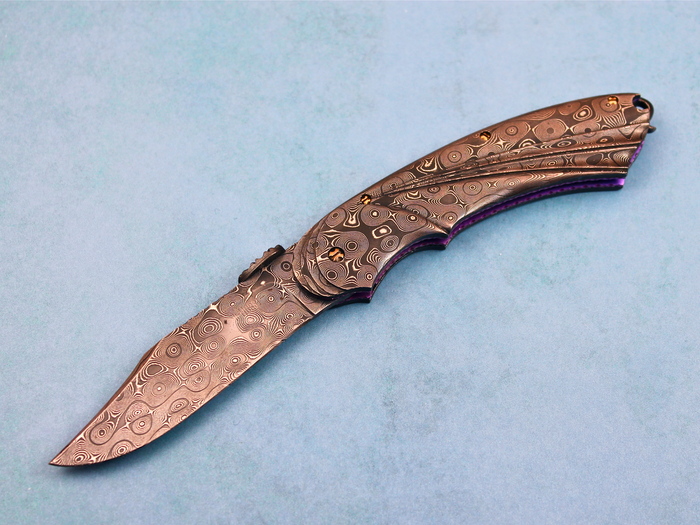 Custom Folding-Inter-Frame, Liner Lock, Damascus Steel, Damascus Steel Knife made by Gerard Hurst