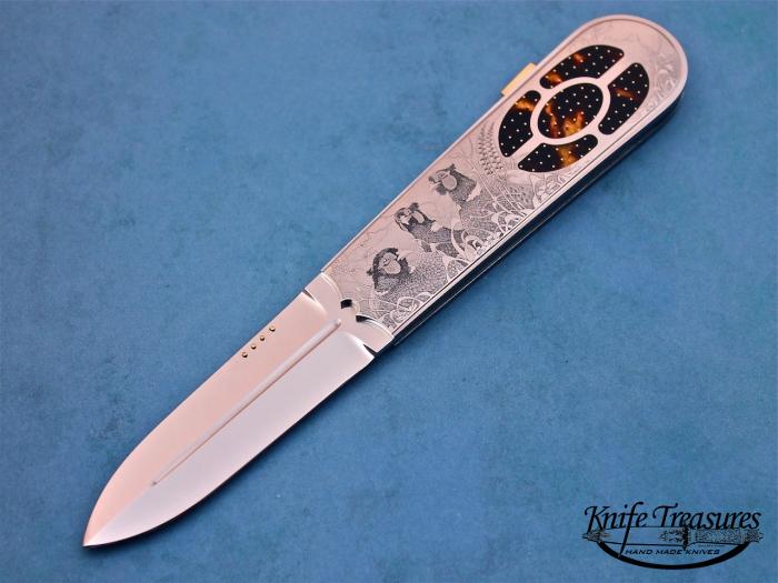 Custom Folding-Inter-Frame, Lock Back, RWL-34 Steel, Exotic Scales w/Gold Pins Knife made by Antonio Fogarizzu