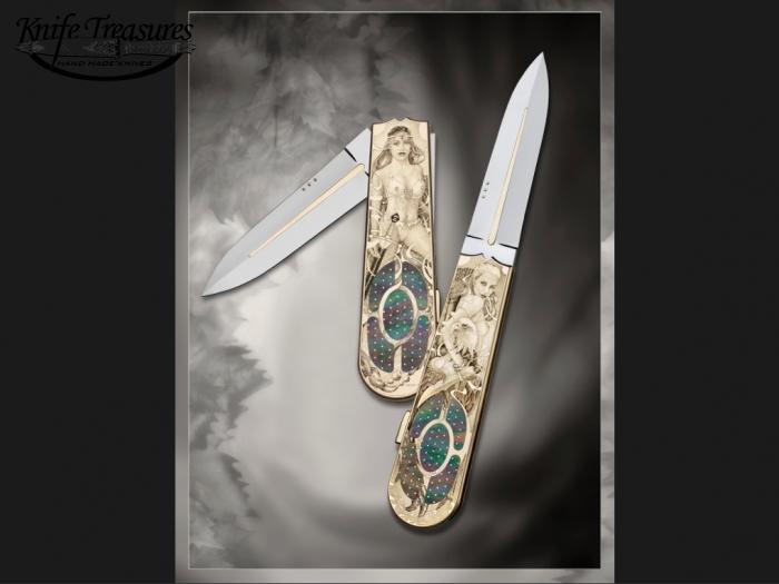 Custom Folding-Inter-Frame, Lock Back, ATS-34 Stainless Steel, Black Lip Pearl W/Gold Pins Knife made by Antonio Fogarizzu