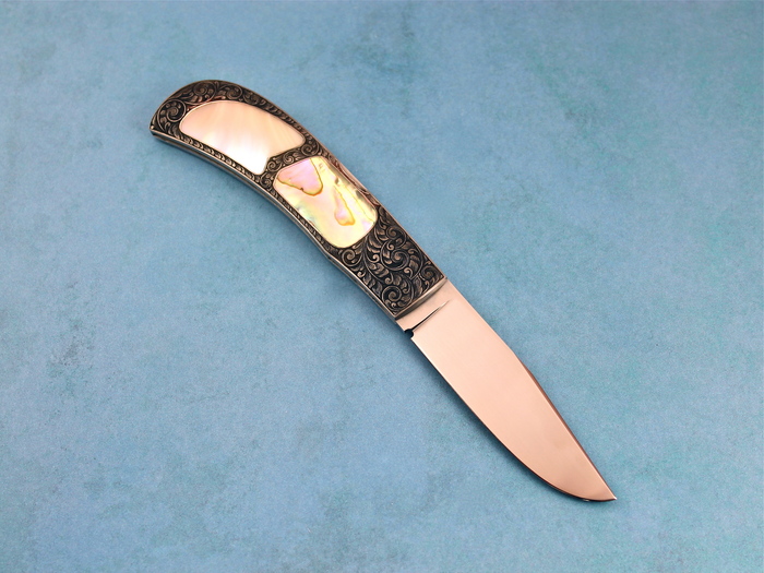 Custom Folding-Inter-Frame, Mid-Lock, ATS-34 Stainless Steel, Abalone & Sea Snail Knife made by Milford J Oliver