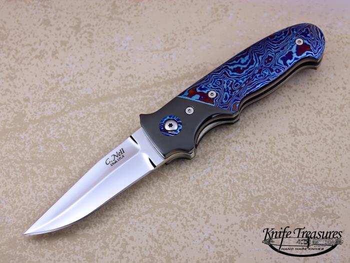 Custom Folding-Bolster, Liner Lock, ATS-34 Stainless Steel, Mokuti Knife made by Chad Nell