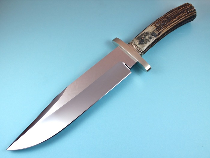 Custom Fixed Blade, N/A, ATS-34 Stainless Steel, Scrimmed Stag Knife made by Lloyd Hale