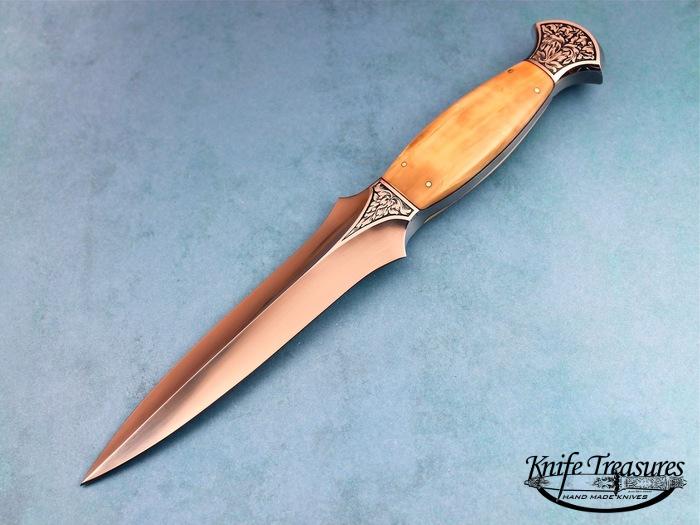 Custom Fixed Blade, N/A, ATS-34 Stainless Steel, Walrus Ivory Knife made by Willie Rigney