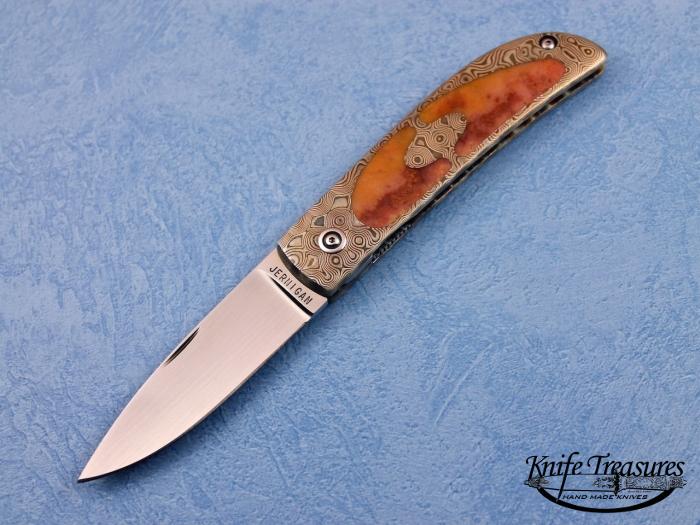 Custom Folding-Inter-Frame, Liner Lock, ATS-34 Stainless Steel, Coral Agate Inlays Knife made by Steve Jernigan