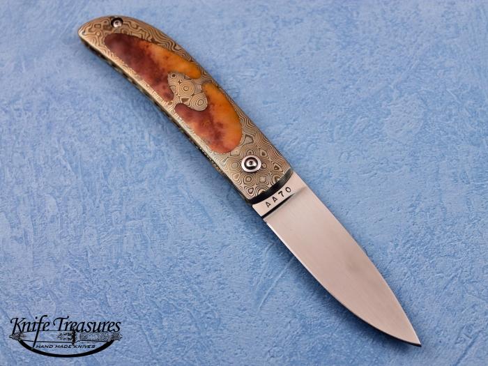 Custom Folding-Inter-Frame, Liner Lock, ATS-34 Stainless Steel, Coral Agate Inlays Knife made by Steve Jernigan