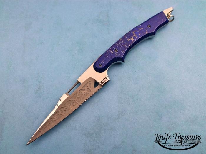 Custom Fixed Blade, N/A, Carved ATS-34 Steel, Blue Lapis Knife made by Jose DeBraga