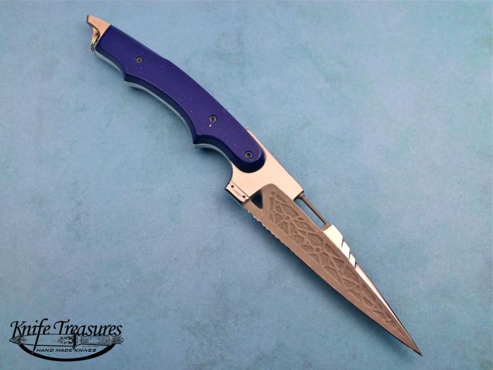Custom Fixed Blade, N/A, Carved ATS-34 Steel, Blue Lapis Knife made by Jose DeBraga