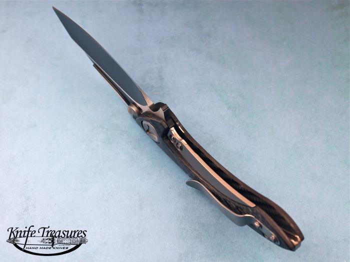 Custom Folding-Inter-Frame, Liner Lock, Stainless S35-VN Steel-Black Ceramic Coating, Carbon Fiber Knife made by Anthony Marfione