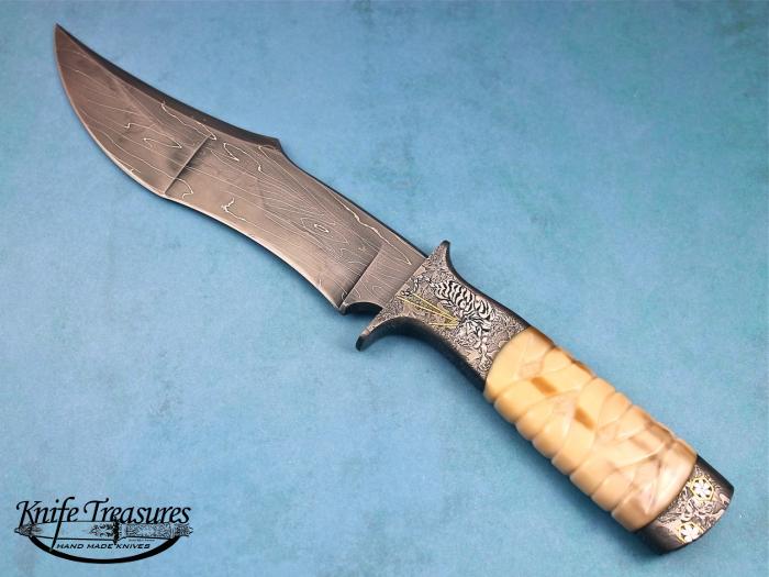 Custom Fixed Blade, N/A, Damascus Steel by Maker, Walrus Ivory Knife made by Jody Muller