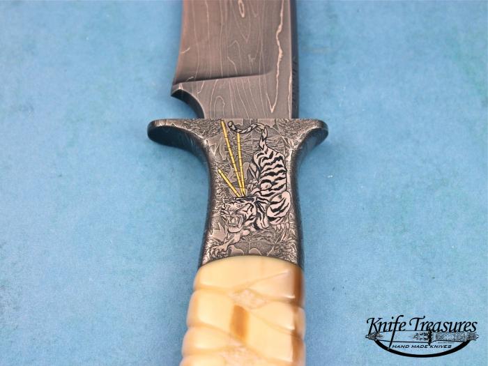 Custom Fixed Blade, N/A, Damascus Steel by Maker, Walrus Ivory Knife made by Jody Muller