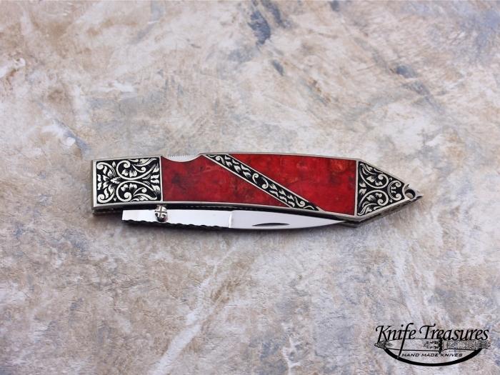 Custom Folding-Inter-Frame, Lock Back, 154 CM, Red Coral Scales Knife made by Harvey McBurnette