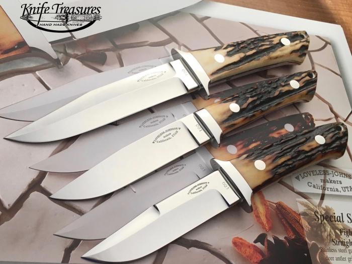 Custom Fixed Blade, N/A, ATS-34 Stainless Steel, Red Amber Stag Knife made by Johnson Loveless
