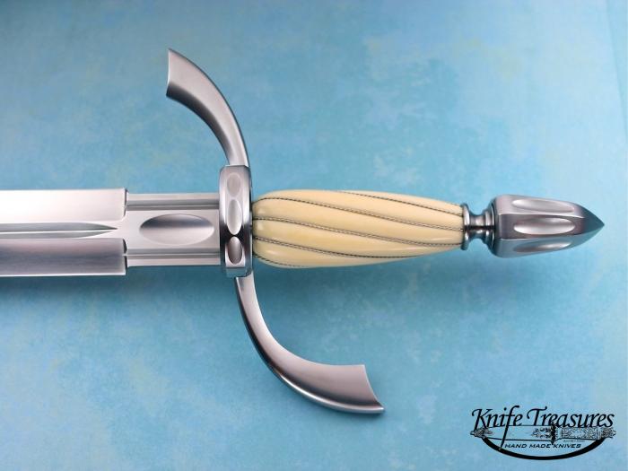 Custom Fixed Blade, N/A, 440-C Stainless Steel, Fluted Antique Ivory with Silver Wire  Knife made by Billy Mace Imel
