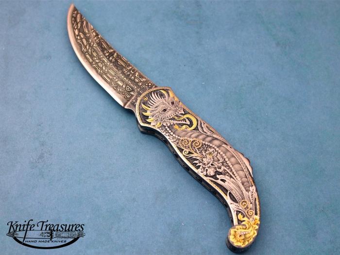 Custom Folding-Inter-Frame, N/A, Carbon Damascus, Inox Steel Knife made by Sergio Consoli