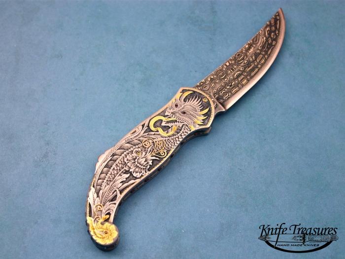 Custom Folding-Inter-Frame, N/A, Carbon Damascus, Inox Steel Knife made by Sergio Consoli