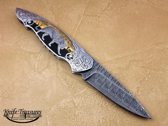 Custom Folding-Inter-Frame, Liner Lock, Raindrop Stainless Damascus, 416 Stainless Steel Knife made by Sergio Consoli