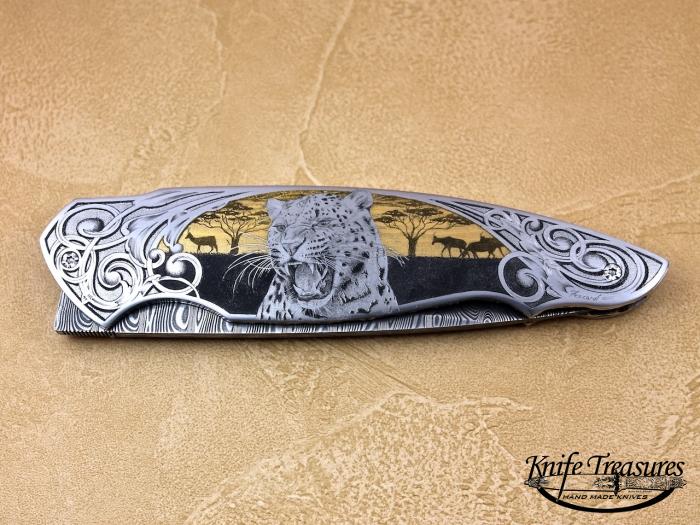 Custom Folding-Inter-Frame, Liner Lock, Raindrop Stainless Damascus, 416 Stainless Steel Knife made by Sergio Consoli