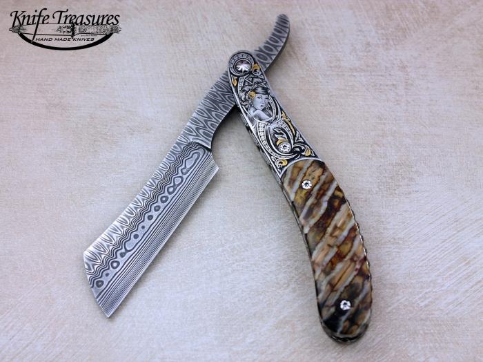 Custom Folding-Bolster, N/A, Stainless Damascus, Fossilized Mammoth Tooth Knife made by Sergio Consoli