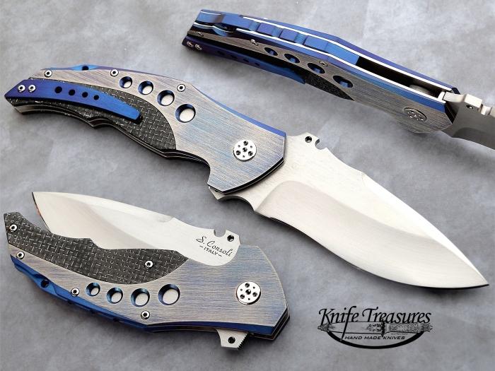 Custom Folding-Bolster, Liner Lock, RWL-34, Lighting Strike Carbon Fiber Knife made by Sergio Consoli