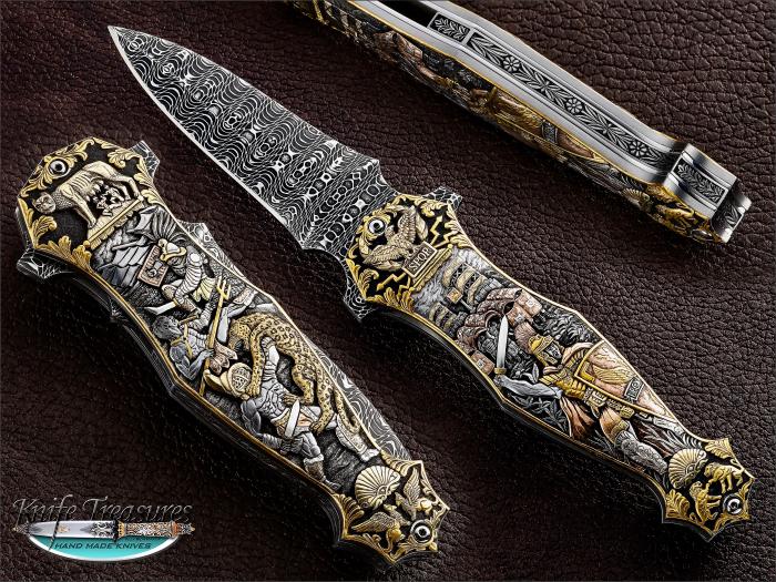 Custom Folding-Inter-Frame, Liner Lock, Spirograph Damascus, 416 Stainless Steel Knife made by Sergio Consoli