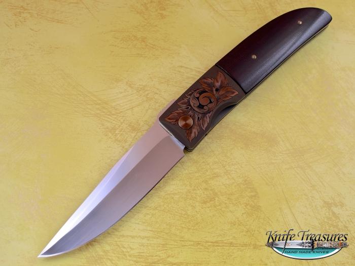 Custom Folding-Bolster, Liner Lock, ATS-34 Stainless Steel, Brown Micarta Knife made by Michael Walker